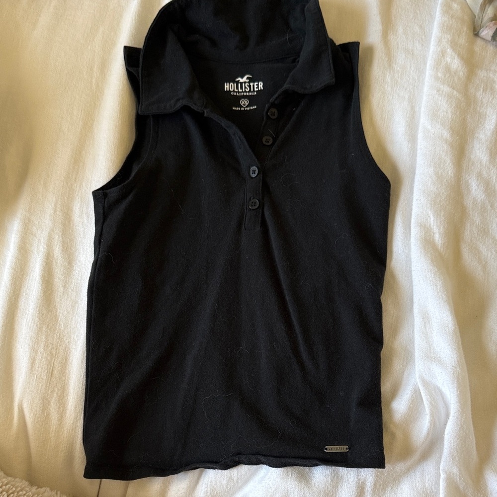 Hollister Black Sleeveless Polo Top